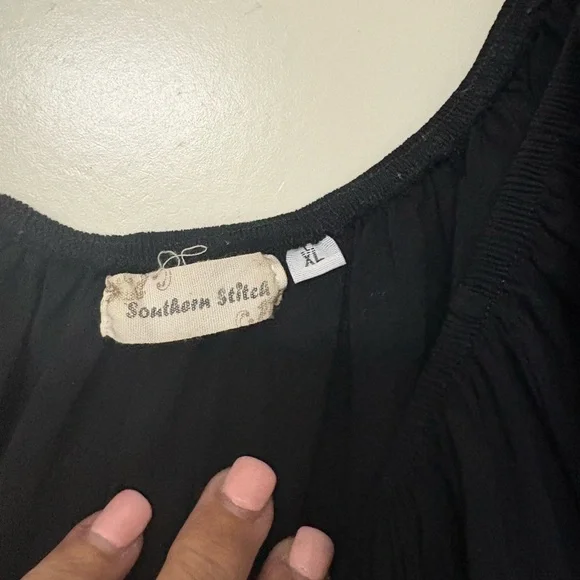 Black Top with Blue Floral Embroidery - Picture 4 of 4